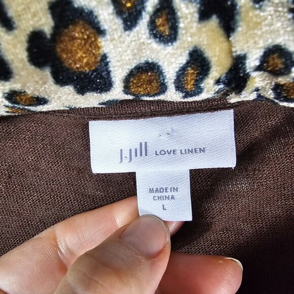 J. Jill Love Linen Brown Ruffle Sleeve Top L Boatneck Coastal Breathable Linen - Picture 4 of 8